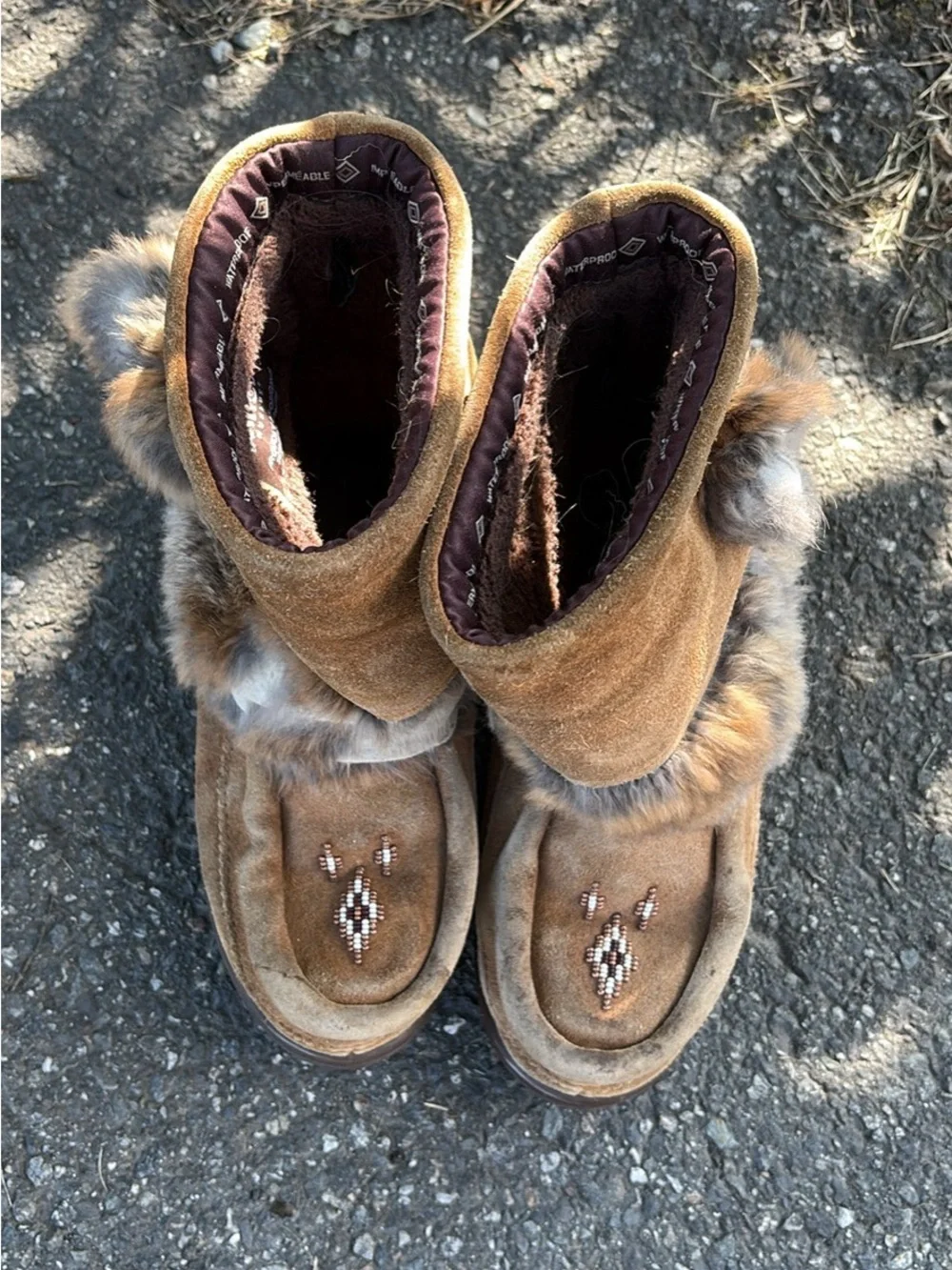 Kids Brown Faux-Fur Suede Winter Moccasin Boots